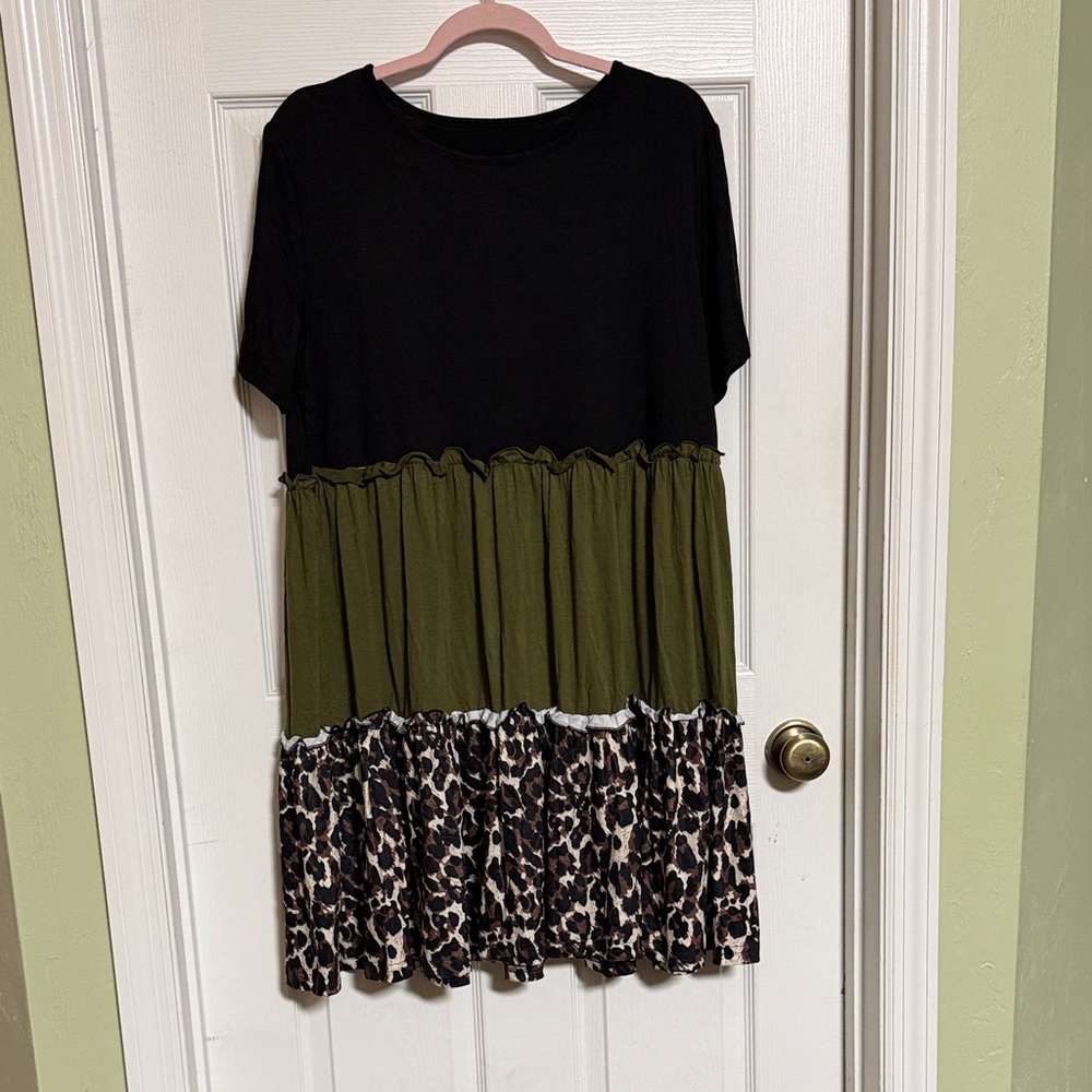 Black and Olive Leopard Print Dress
